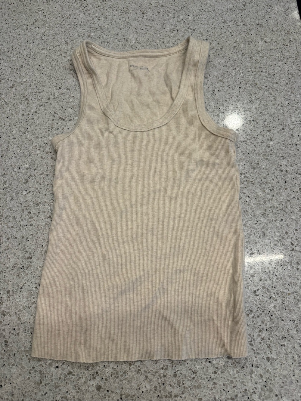 Aerie Ribbed Scoop Neck Tank Top - Oatmeal/Cream